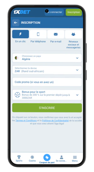 inscription 1xbet