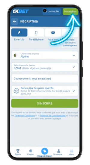 Bouton inscription 1xBet